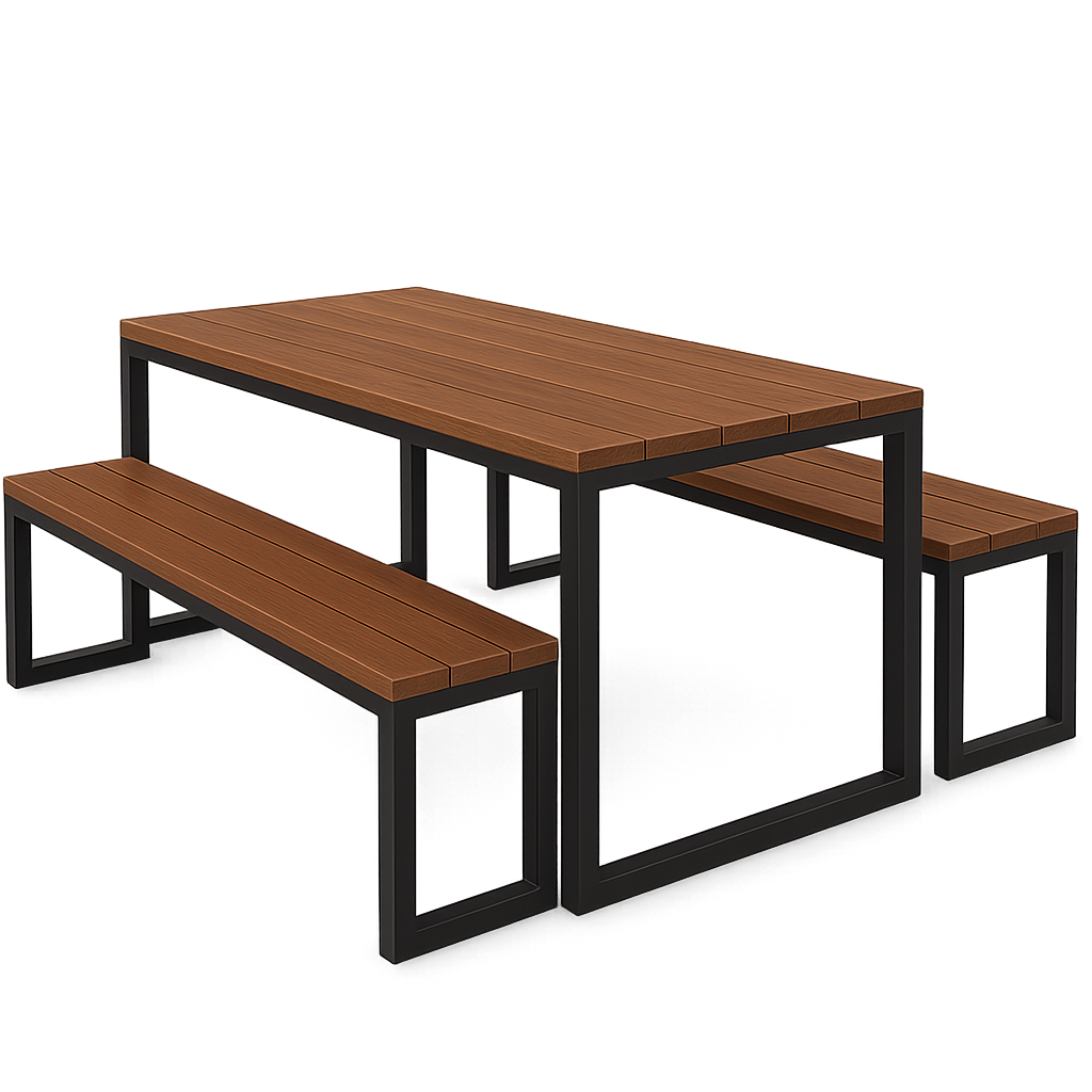 Стіл з двома лавами на металевому каркасі ТМ Гойдалка